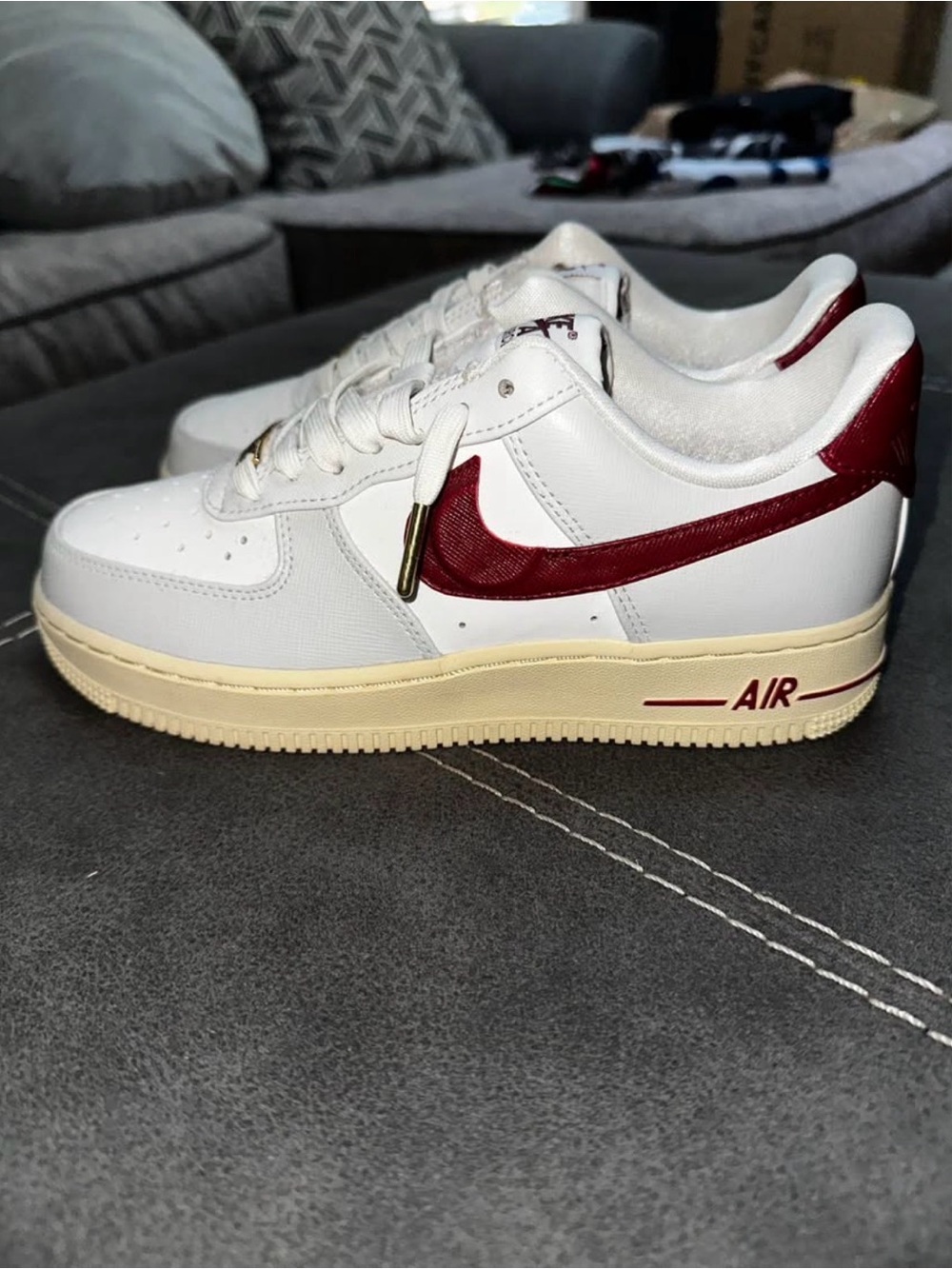 Nike Women's White Sneakers with Burgundy Swoosh